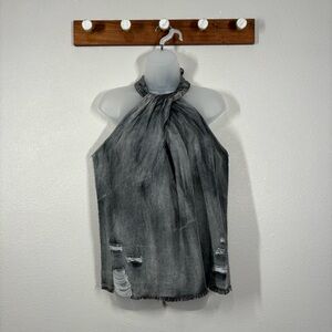 Mazik Distressed Chambray Halter Top Size Medium